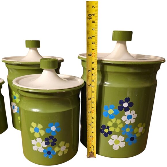 Vtg Kromex Floral Metal Canister Set w/ Lids Retro Storage 4 Pc Nesting USA - Picture 11 of 13